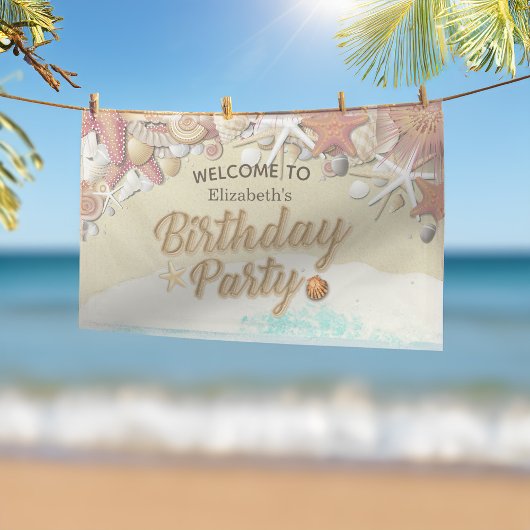 夏のビーチスターフィッシュ誕生日パーティードコーウェルカム 横断幕