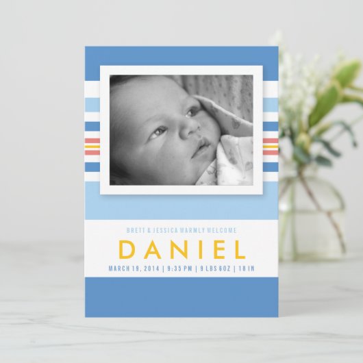 夏のビーチストライプベビー写真誕生のお知らせ 案内状 (スタンド正面)