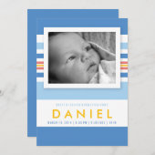 夏のビーチストライプベビー写真誕生のお知らせ 案内状 (正面/裏面)