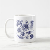 夏のビーチタートルフィッシュシャークタコ貝殻 コーヒーマグカップ (左)