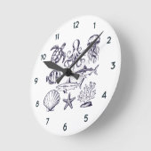 夏のビーチタートルフィッシュシャークタコ貝殻 ラウンド壁時計 (傾斜)