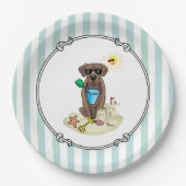 夏のビーチチョコレートラボドッグラブラドールレトリバー ペーパープレート (正面)