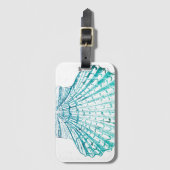 夏のビーチティール(緑がかった色)ブルーウォーター色のマーメイドシーシェル ラゲッジタグ (正面縦)