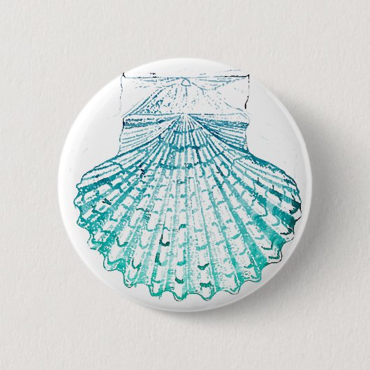 夏のビーチティール（緑がかった色）ブルーウォーター色のマーメイドシーシェル 缶バッジ (正面)