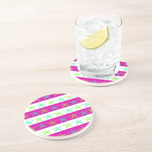 夏のビーチテーマヒトデon紫ストライプ コースター (側面)