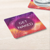 夏のビーチナイトパームゲットネイキッド スクエアペーパーコースター (アングル)