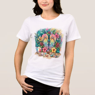 夏のビーチバカンス　フラワーグラフィックTシャツ トライブレンドＴシャツ