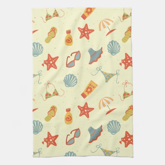 夏のビーチパターン キッチンタオル (縦)