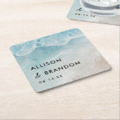 夏のビーチパーソナライズされた結婚の スクエアペーパーコースター (アングル)