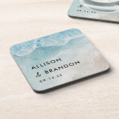 夏のビーチパーソナライズされた結婚式の引き出物 コースター (左側)