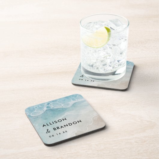 夏のビーチパーソナライズされた結婚式の引き出物 コースター (右側)