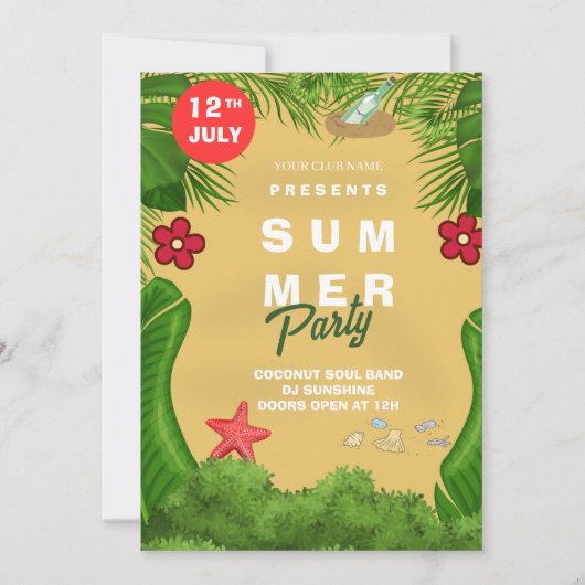 夏のビーチパーティの招待状 招待状 (正面)