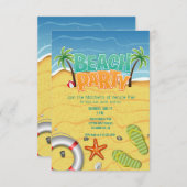 夏のビーチパーティーへの招待 招待状 (正面/裏面)