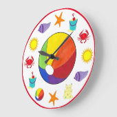 夏のビーチパーティーサンドキャッスルヒトビーチボール ラージ壁時計 (傾斜)