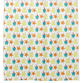 夏のビーチパーティーサンドキャッスルヒトペールショベル シャワーカーテン