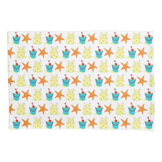 夏のビーチパーティーサンドキャッスルヒトペールショベル 枕カバー (正面)