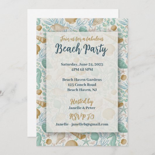 夏のビーチパーティーフラット招待状、サイズ: 5インチx 7インチ 招待状 (正面/裏面)