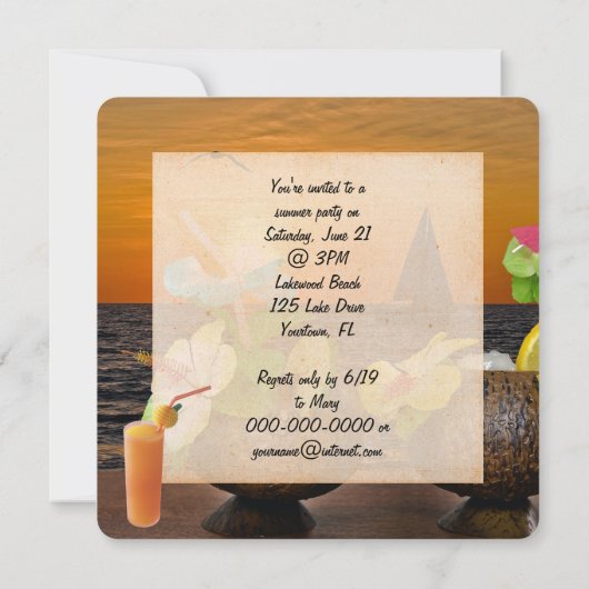 夏のビーチパーティー招待状 招待状 (裏面)