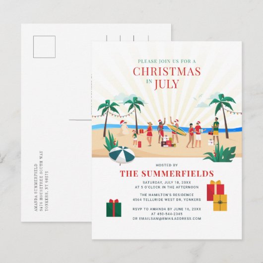 夏のビーチパーティー インビテーションポストカード (正面/裏面)