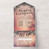 夏のビーチパームツリーストリングライトウェディングRSVP オールインワン招待状 (内側)