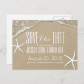 夏のビーチヒトデの結婚式の日付を保存 案内ポストカード (正面/裏面)