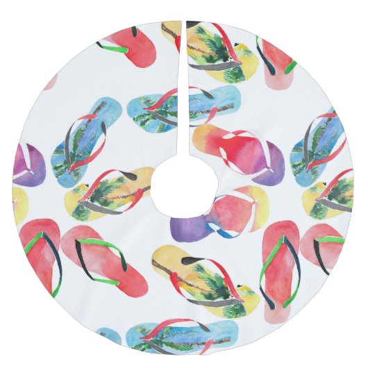 夏のビーチビーチサンダルパターン ブラッシュドポリエステルツリースカート (正面)