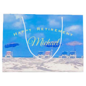 夏のビーチブルーホワイトハッピーリタイア ラージペーパーバッグ (裏面)