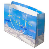 夏のビーチブルーホワイトハッピーリタイア ラージペーパーバッグ (裏面アングル)