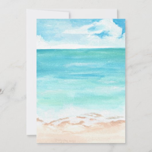 夏のビーチプール熱帯ブライダルシャワー 招待状 (裏面)