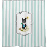 夏のビーチボストンテリア(黒) – かわいい犬 シャワーカーテン (正面)