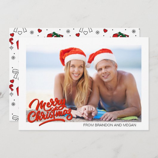 夏のビーチメリークリスマスフォト シーズンカード (正面/裏面)
