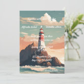 夏のビーチライトハウス水結婚色のインビタット 招待状 (スタンド正面)