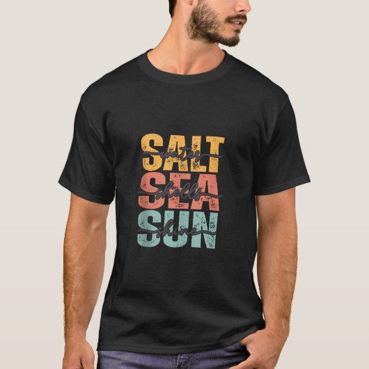夏のビーチヴィンテージスタイル海水浴シーシェルスサン Tシャツ (正面)