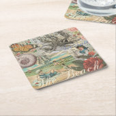 夏のビーチヴィンテージタコアンティーク スクエアペーパーコースター (アングル)