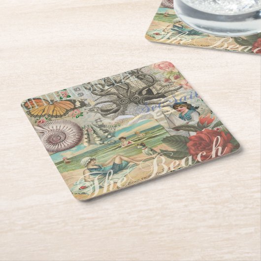 夏のビーチヴィンテージタコアンティーク スクエアペーパーコースター (アングル)