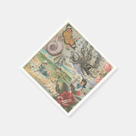 夏のビーチヴィンテージタコアンティーク スタンダードカクテルナプキン (角)