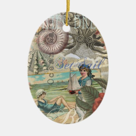夏のビーチヴィンテージタコアンティーク セラミックオーナメント (正面)