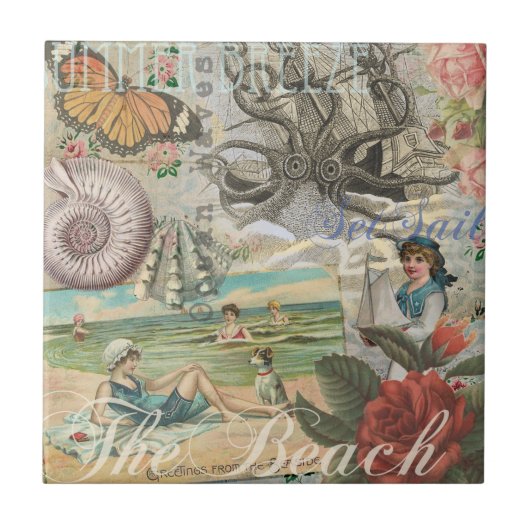 夏のビーチヴィンテージタコアンティーク タイル (正面)