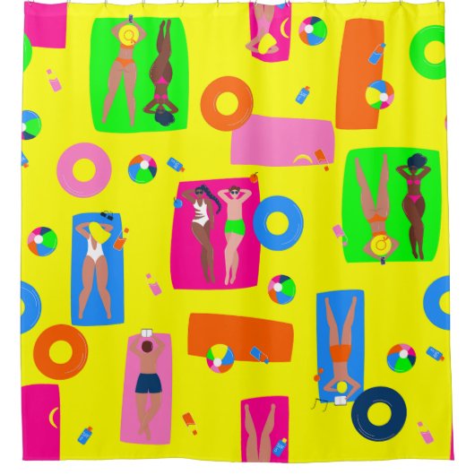 夏のビーチ休暇の日光浴 シャワーカーテン (正面)