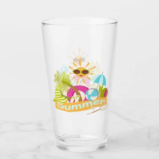 夏のビーチ休暇サングラスに笑顔の太陽 タンブラーグラス (正面)