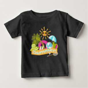 夏のビーチ休暇サングラスに笑顔の太陽 ベビーTシャツ