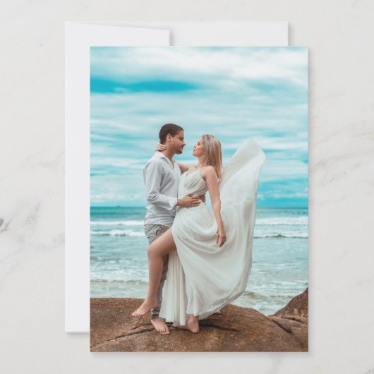 夏のビーチ写真結婚のQRコード 招待状 (正面)