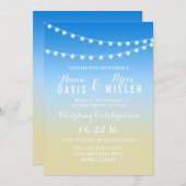 夏のビーチ文字列ライトウェディングの招待 招待状 (正面/裏面)
