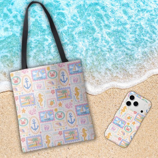 夏のビーチ柄 かわいいビーチ  トートバッグ