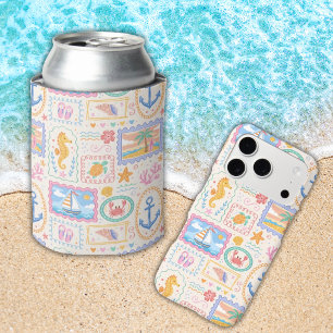 夏のビーチ柄 かわいいビーチ 缶クーラー