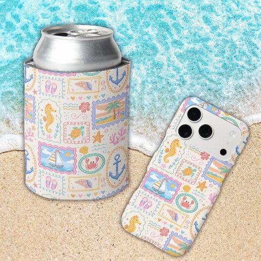 夏のビーチ柄 かわいいビーチ  缶クーラー