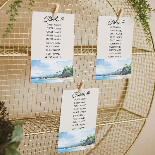 夏のビーチ水結婚色のテーブル席カード 招待状