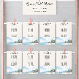 夏のビーチ水結婚色のテーブル席カード 招待状