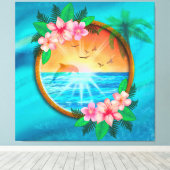 夏のビーチ海の鳥は空に飛び、虫の日当たりの良い キャンバスプリント (インサイチュ (ウッドフロア))