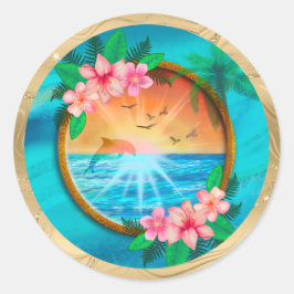 夏のビーチ海の鳥は空に飛び、虫の日当たりの良い ラウンドシール